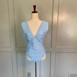 J. Crew Plunge Striped Blue and White One-piece  Bathing Suit